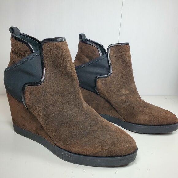 Donald Pliner women boots Wedge Bootie Dark Brown Suede Luluu Sz 9.5 new - Picture 2 of 8